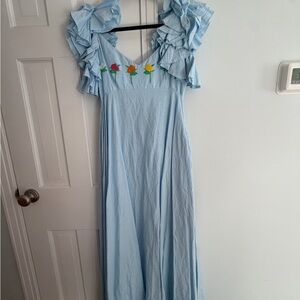 Fanm Mon Sky Blue Dress with Floral Details